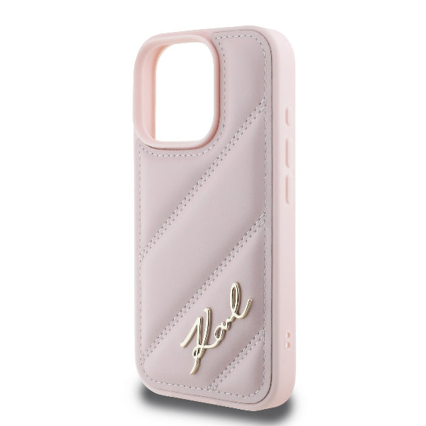 Funda para Apple iPhone 16 Pro, Karl Lagerfeld, Diagonal Quilted Script, Rosa