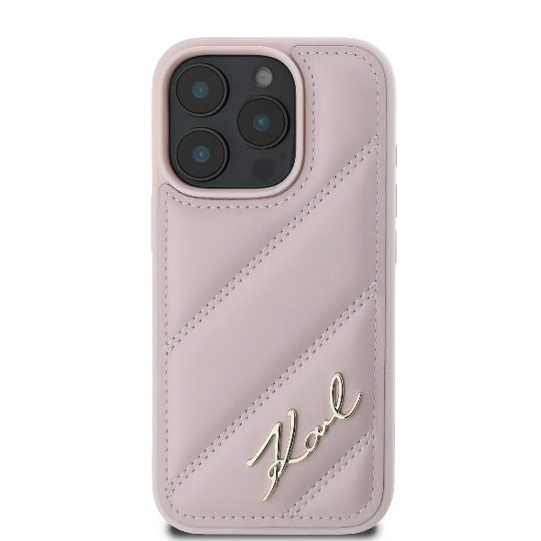 Funda para Apple iPhone 16 Pro, Karl Lagerfeld, Diagonal Quilted Script, Rosa