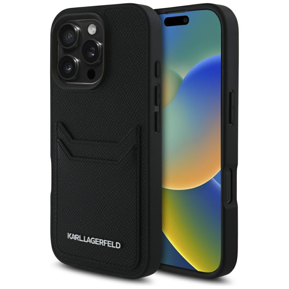 Case for Apple iPhone 16 Pro, Karl Lagerfeld, Grained Cardslots, Black