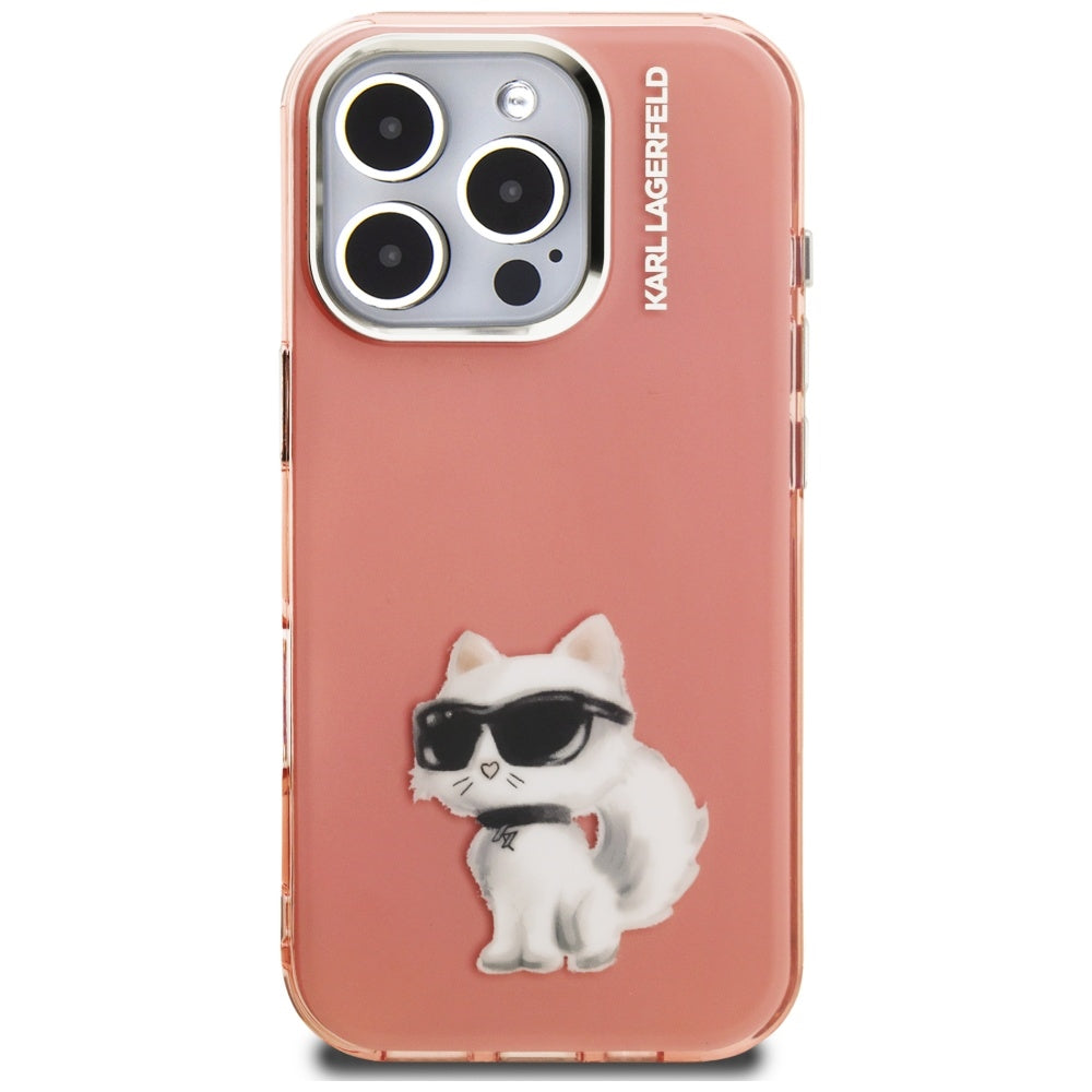 Funda para Apple iPhone 16 Pro, Karl Lagerfeld, IML Aquarelle Logo Choupette, Rosa