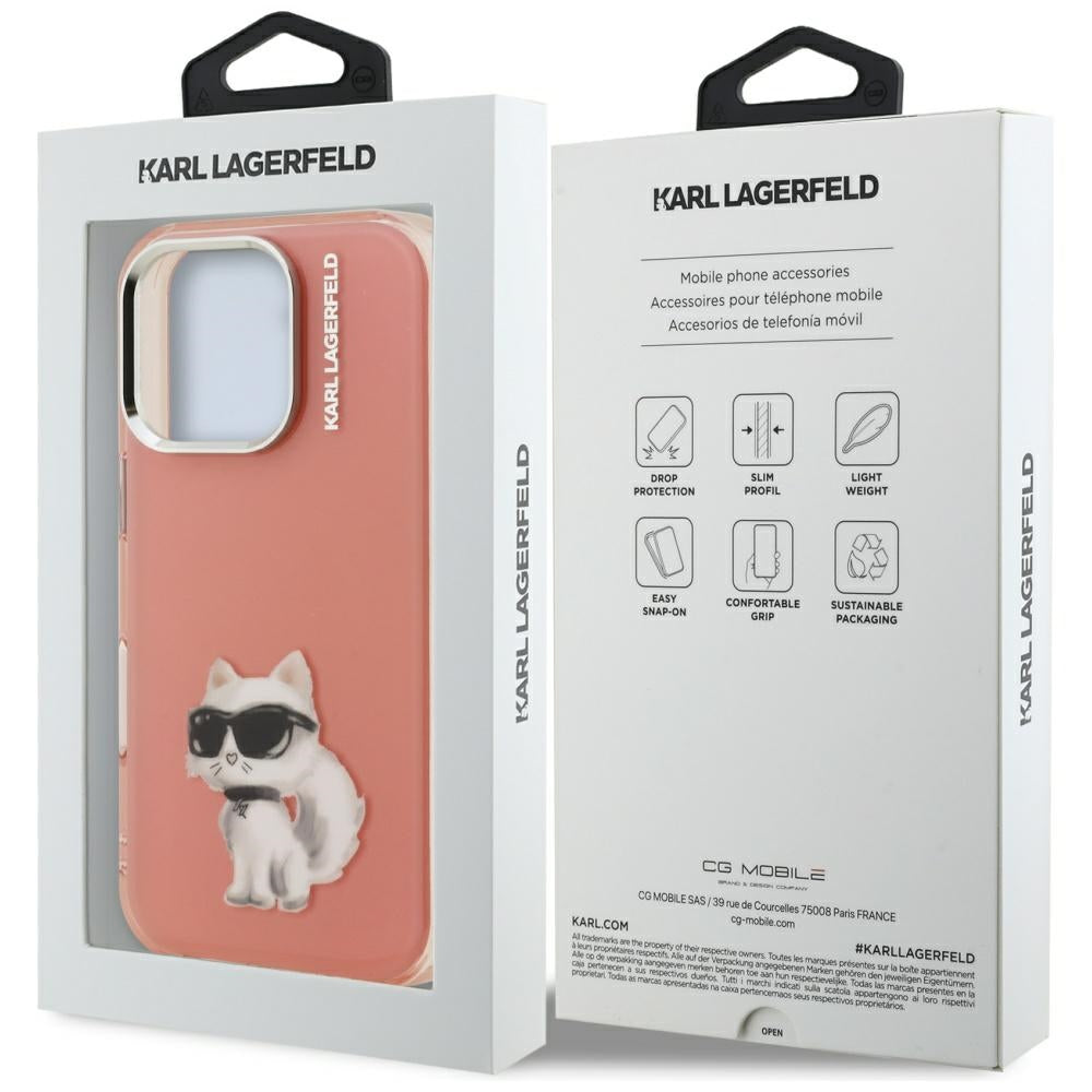 Funda para Apple iPhone 16 Pro, Karl Lagerfeld, IML Aquarelle Logo Choupette, Rosa