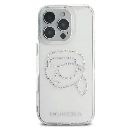 Funda para Apple iPhone 16 Pro, Karl Lagerfeld, IML Rhinestones Karl's Head, Transparente