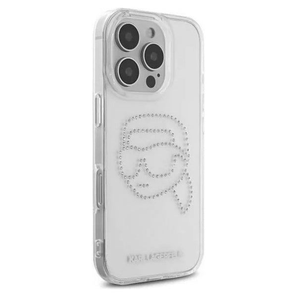 Funda para Apple iPhone 16 Pro, Karl Lagerfeld, IML Rhinestones Karl's Head, Transparente