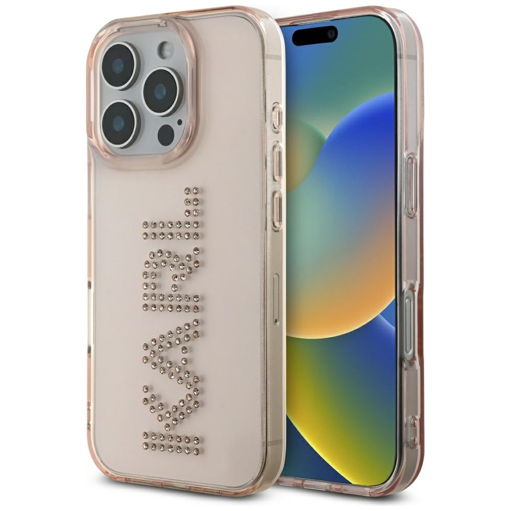Case for Apple iPhone 16 Pro, Karl Lagerfeld, IML Rhinestones Pink Logo, Pink