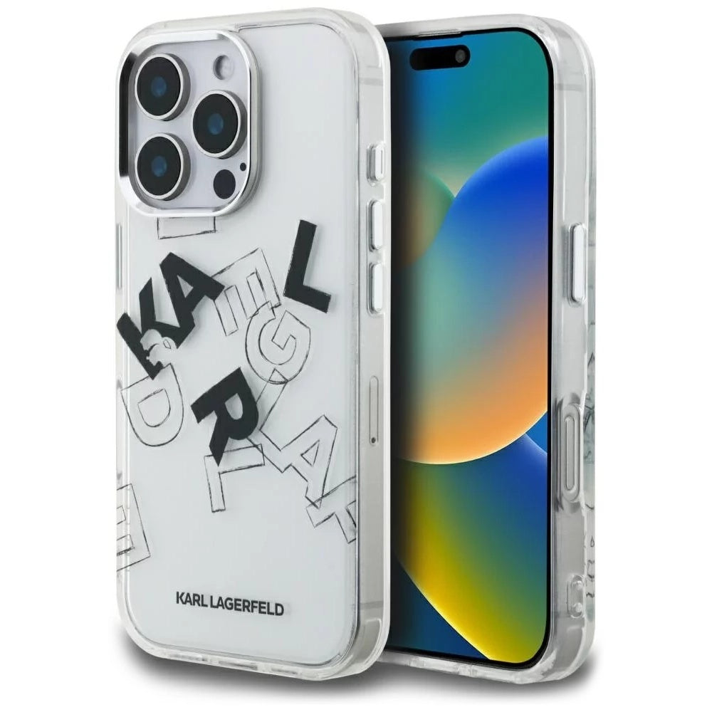 Funda para Apple iPhone 16 Pro, Karl Lagerfeld, IML Sketched Graphic Logo, Transparente