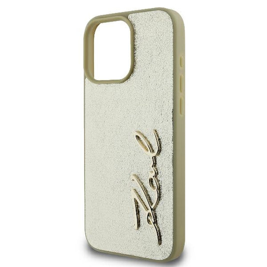 Funda para Apple iPhone 16 Pro, Karl Lagerfeld, Metal Signature, Dorada