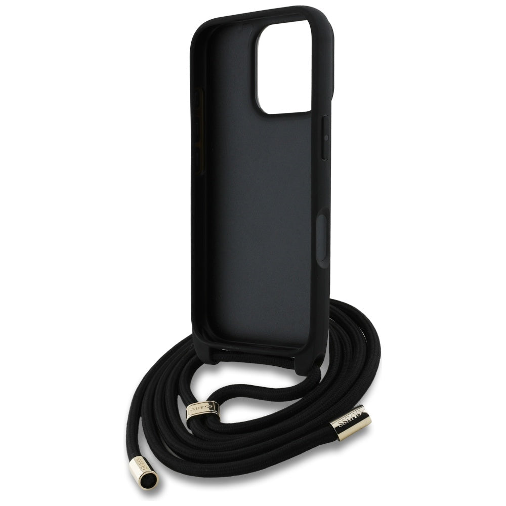 Funda para Apple iPhone 16 Pro Max, Guess, 4G CBDY Big Logo con Correa de Cordón, Marrón