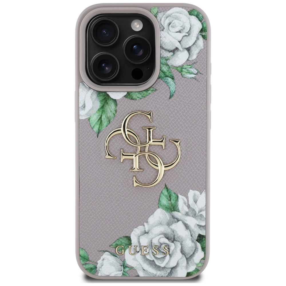 Funda para Apple iPhone 16 Pro Max, Guess, 4G Grained Roses Big Logo, Morado