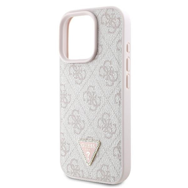 Funda para Apple iPhone 16 Pro Max, Guess, Crossbody 4G Triangle Strass, Rosa.