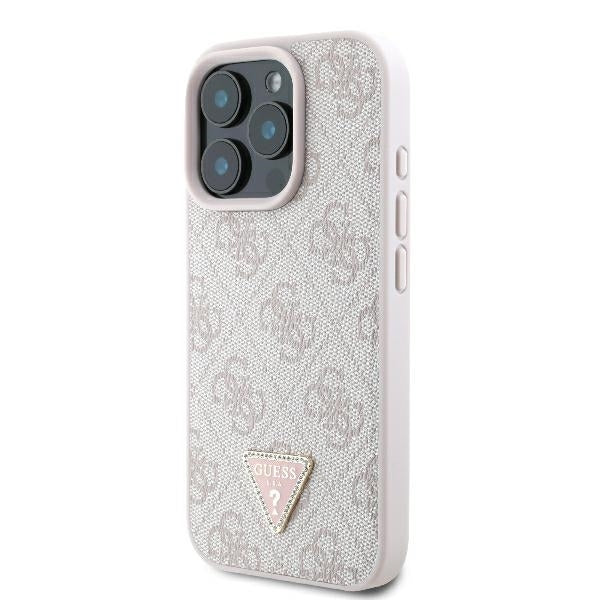 Funda para Apple iPhone 16 Pro Max, Guess, Crossbody 4G Triangle Strass, Rosa.