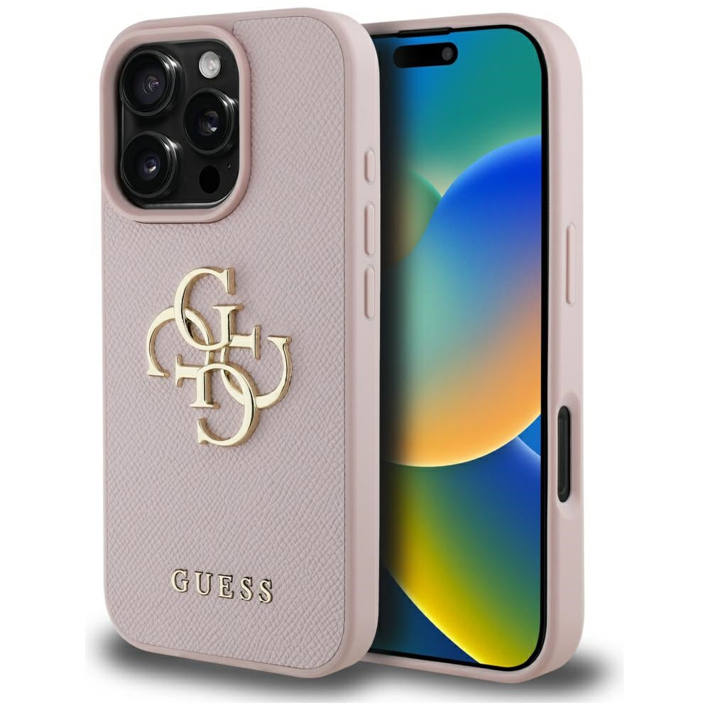 Funda para Apple iPhone 16 Pro Max, Guess, Grained Big 4G Logo Small Classic Logo, Rosa