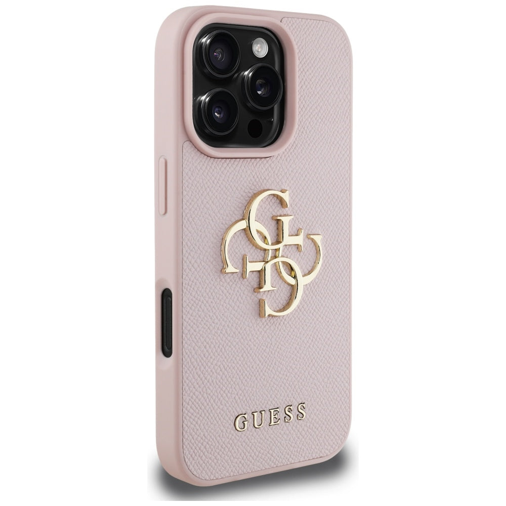 Funda para Apple iPhone 16 Pro Max, Guess, Grained Big 4G Logo Small Classic Logo, Rosa