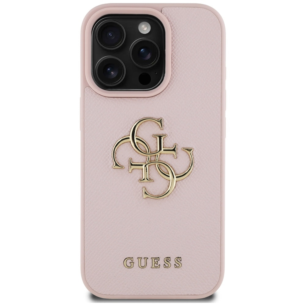 Funda para Apple iPhone 16 Pro Max, Guess, Grained Big 4G Logo Small Classic Logo, Rosa
