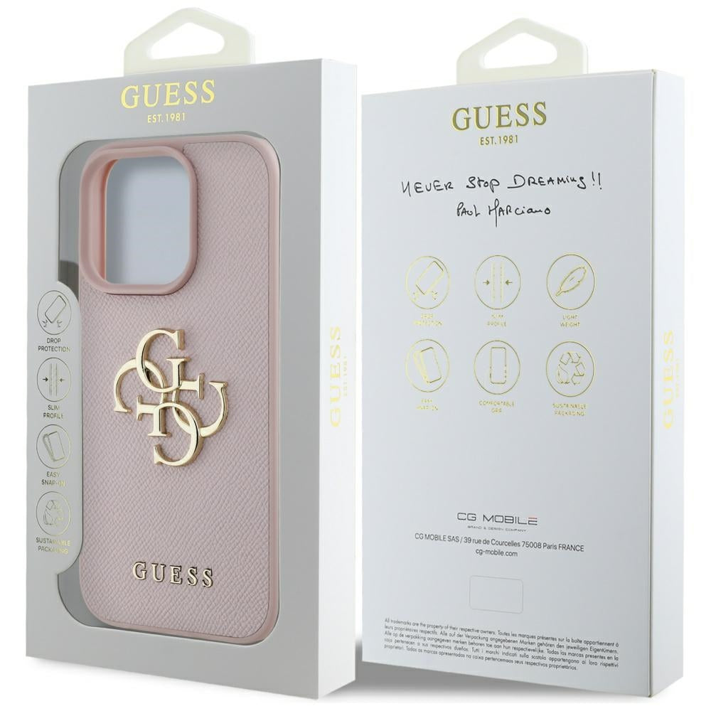 Funda para Apple iPhone 16 Pro Max, Guess, Grained Big 4G Logo Small Classic Logo, Rosa