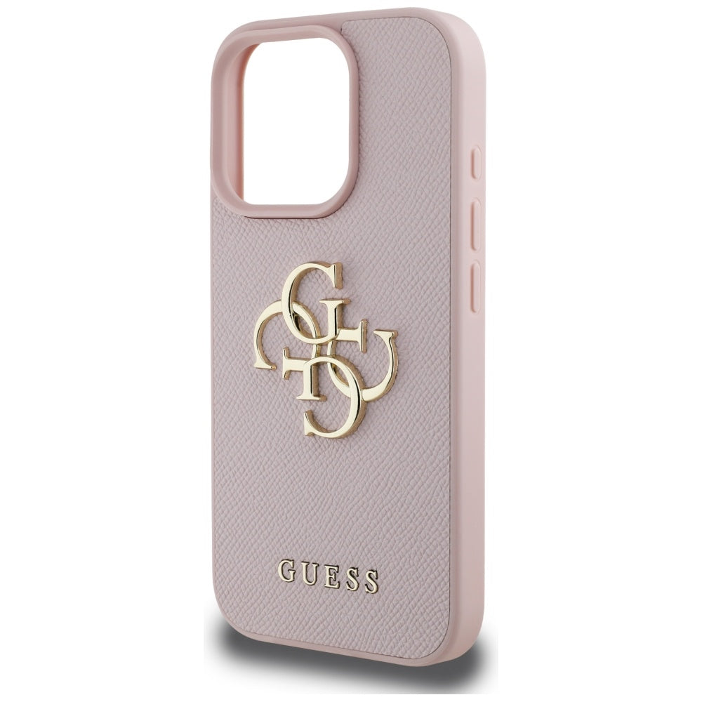 Funda para Apple iPhone 16 Pro Max, Guess, Grained Big 4G Logo Small Classic Logo, Rosa
