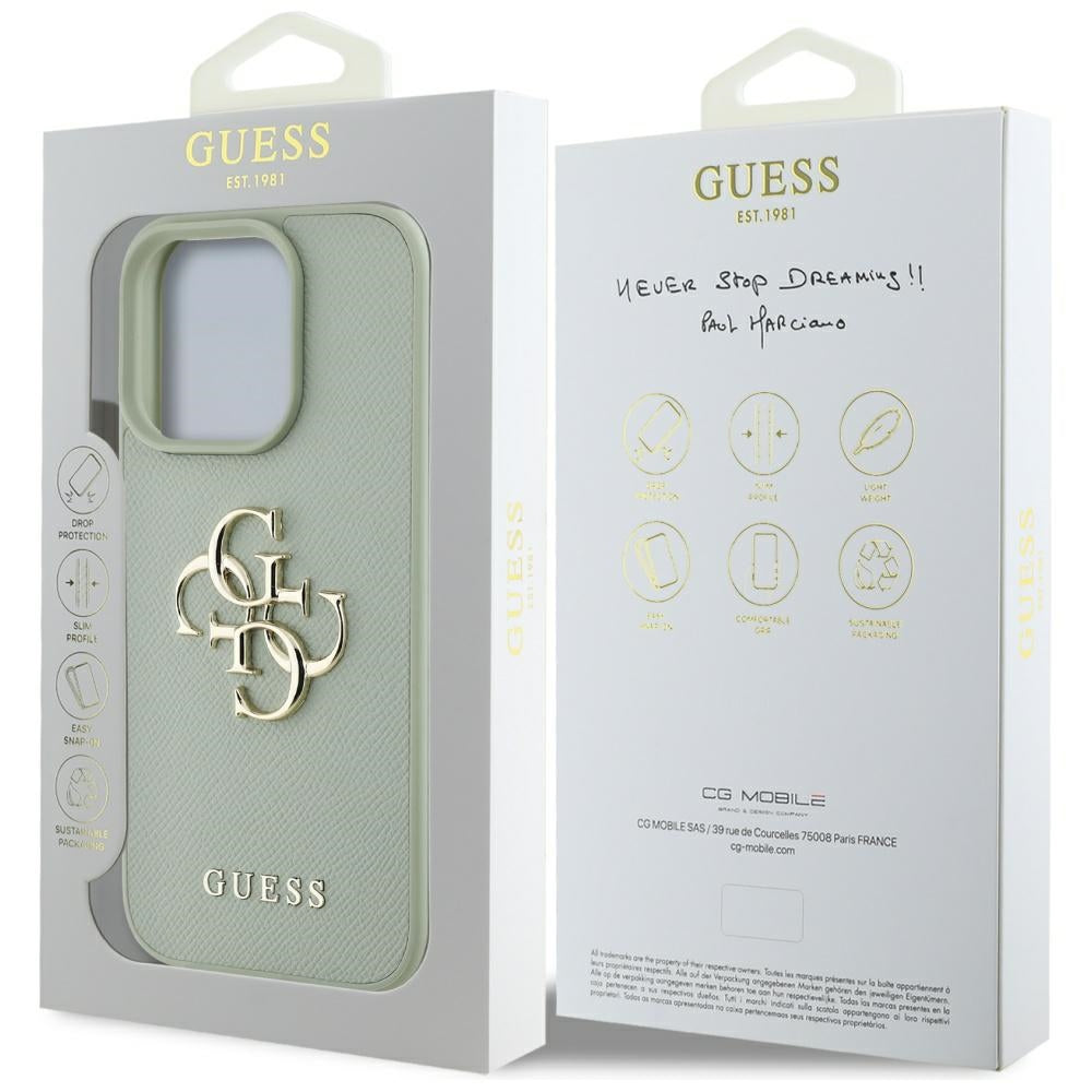Funda para Apple iPhone 16 Pro Max, Guess, Grained Big 4G Logo Small Classic Logo, Verde
