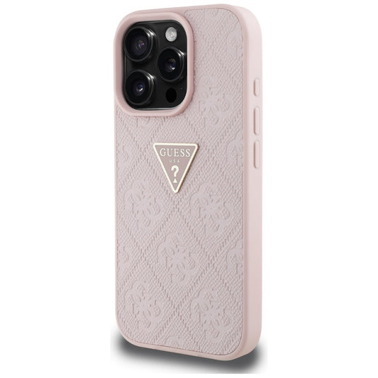 Funda para Apple iPhone 16 Pro Max, Guess, Hot Stamp 4G Pattern Triangle Logo, Rosa