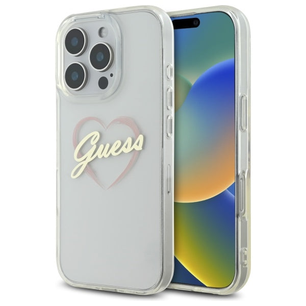 Funda para Apple iPhone 16 Pro Max, Guess, IML Heart, Transparenta