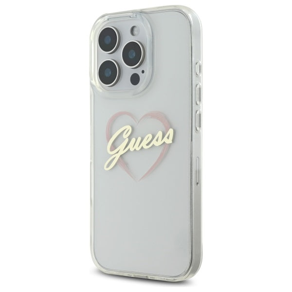 Funda para Apple iPhone 16 Pro Max, Guess, IML Heart, Transparenta