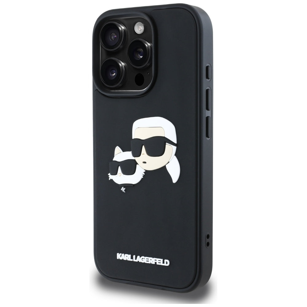 Funda para Apple iPhone 16 Pro Max, Karl Lagerfeld, 3D Rubber Karl & Choupette, Negra