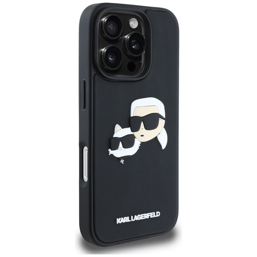 Funda para Apple iPhone 16 Pro Max, Karl Lagerfeld, 3D Rubber Karl & Choupette, Negra