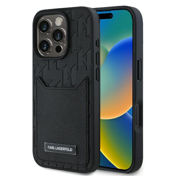 Funda para Apple iPhone 16 Pro Max, Karl Lagerfeld, Cardslots Monogram, Negra