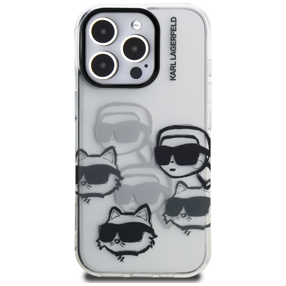 Funda para Apple iPhone 16 Pro Max, Karl Lagerfeld, IML Luxury Multi Head Pattern, Transparente