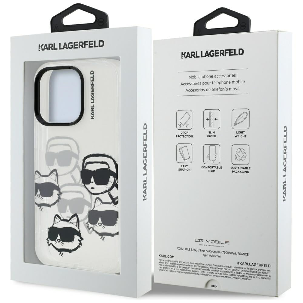 Funda para Apple iPhone 16 Pro Max, Karl Lagerfeld, IML Luxury Multi Head Pattern, Transparente