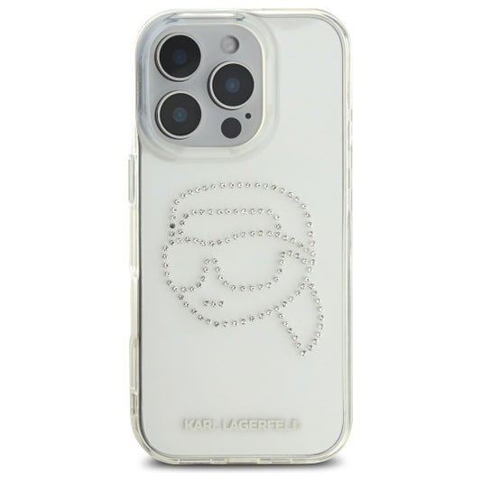 Funda para Apple iPhone 16 Pro Max, Karl Lagerfeld, IML Rhinestones Karl's Head, Transparente