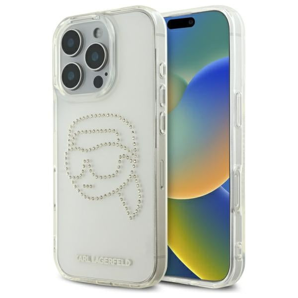 Funda para Apple iPhone 16 Pro Max, Karl Lagerfeld, IML Rhinestones Karl's Head, Transparente