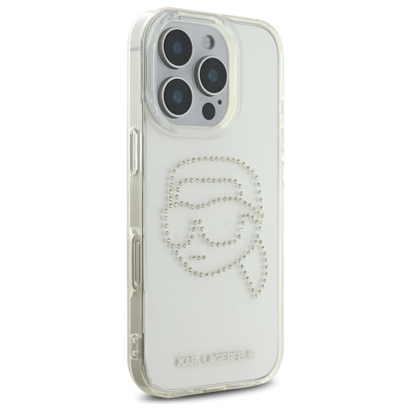 Funda para Apple iPhone 16 Pro Max, Karl Lagerfeld, IML Rhinestones Karl's Head, Transparente