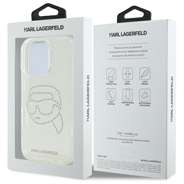 Funda para Apple iPhone 16 Pro Max, Karl Lagerfeld, IML Rhinestones Karl's Head, Transparente