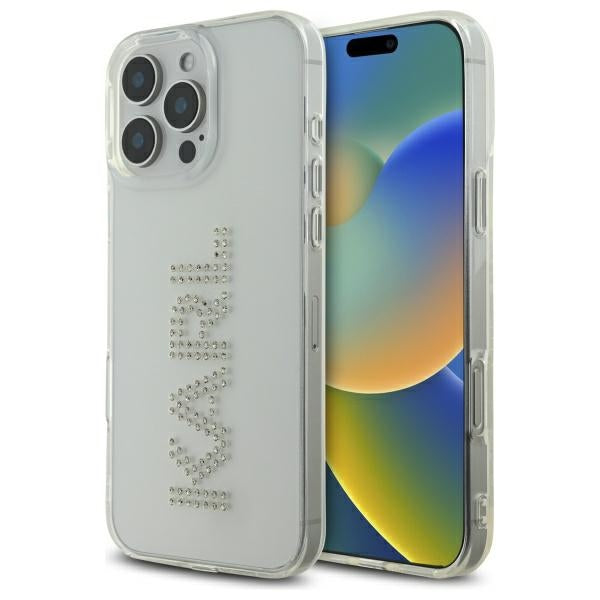 Funda para Apple iPhone 16 Pro Max, Karl Lagerfeld, IML Rhinestones Transparent Logo, Transparente