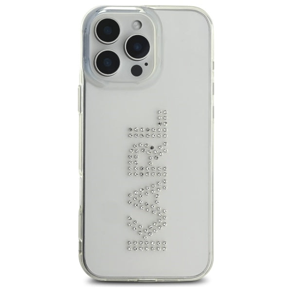 Funda para Apple iPhone 16 Pro Max, Karl Lagerfeld, IML Rhinestones Transparent Logo, Transparente