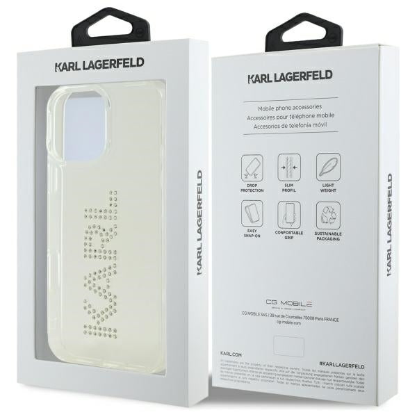 Funda para Apple iPhone 16 Pro Max, Karl Lagerfeld, IML Rhinestones Transparent Logo, Transparente