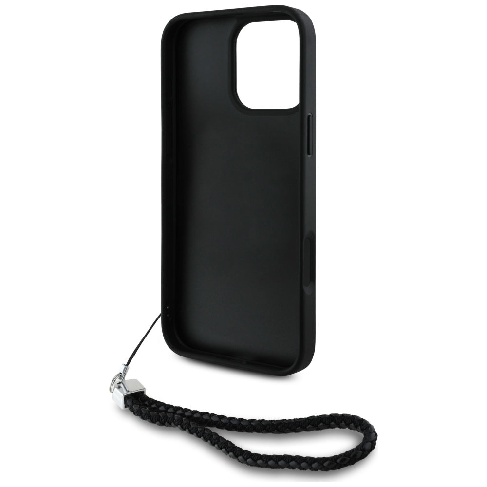 Funda para Apple iPhone 16 Pro Max, Karl Lagerfeld, Quilted Initial Logo & Chain Strap, Negra