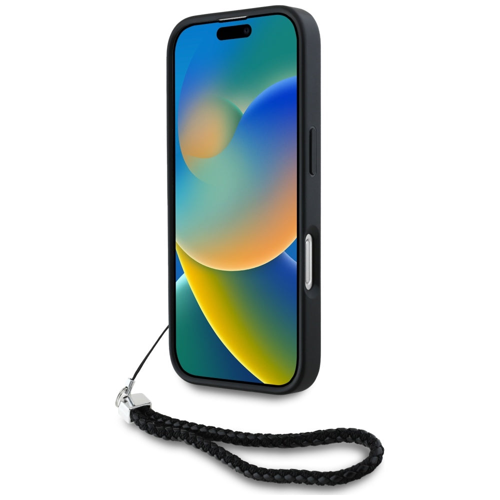 Funda para Apple iPhone 16 Pro Max, Karl Lagerfeld, Quilted Initial Logo & Chain Strap, Negra