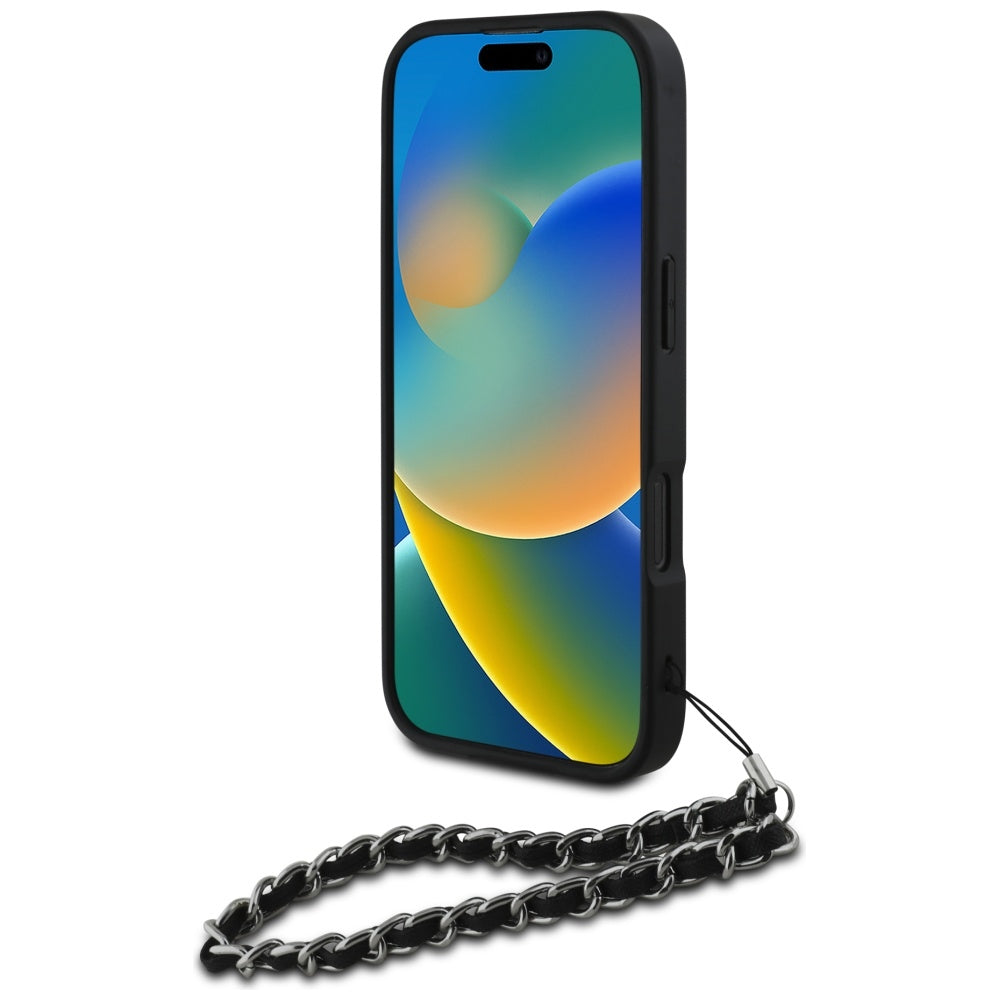 Funda para Apple iPhone 16 Pro Max, Karl Lagerfeld, Saffiano Crystals & Charm, Negra