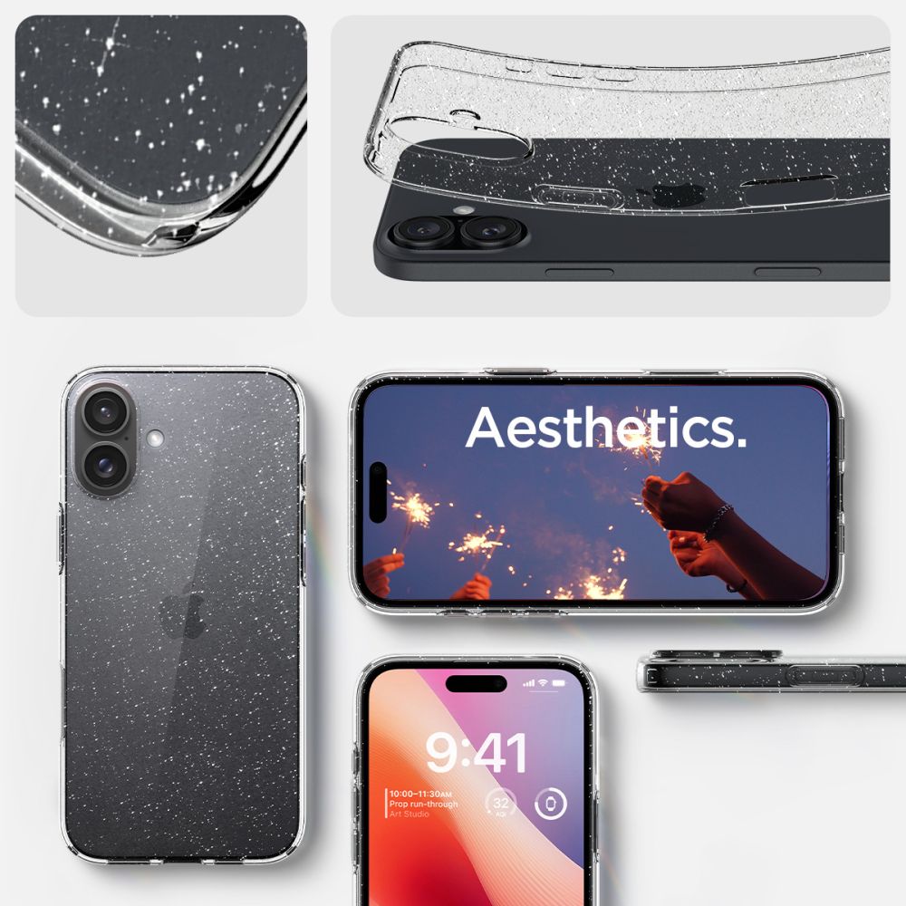 Funda para Apple iPhone 16, Spigen, Liquid Crystal Glitter, Transparente ACS08192