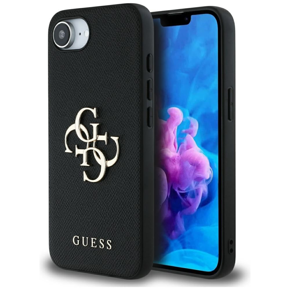 Funda para Apple iPhone 17e / 16e, Guess, 4G Grained Big and Classic Logo, Negra
