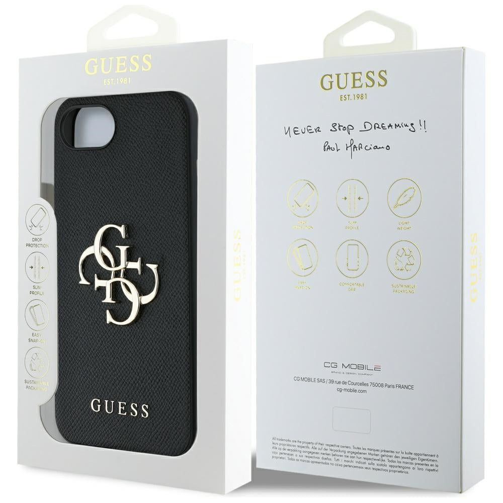 Funda para Apple iPhone 17e / 16e, Guess, 4G Grained Big and Classic Logo, Negra