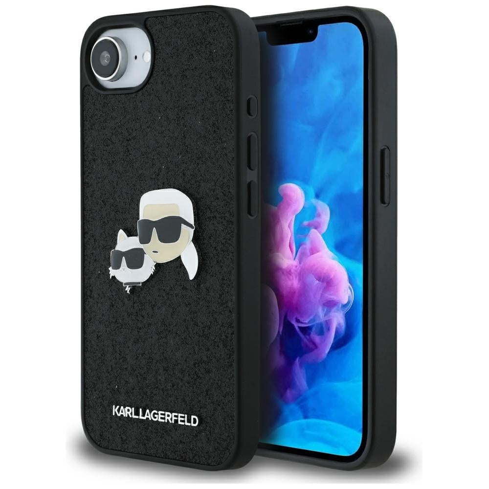 Funda para Apple iPhone 17e / 16e, Karl Lagerfeld, Glitter Fixed Karl & Choupette's Heads, Negra