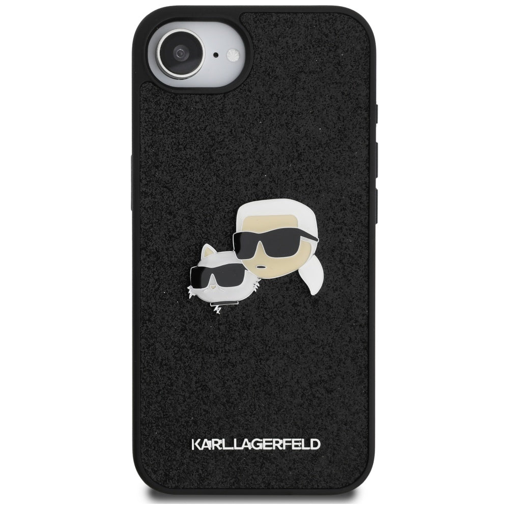 Funda para Apple iPhone 17e / 16e, Karl Lagerfeld, Glitter Fixed Karl & Choupette's Heads, Negra