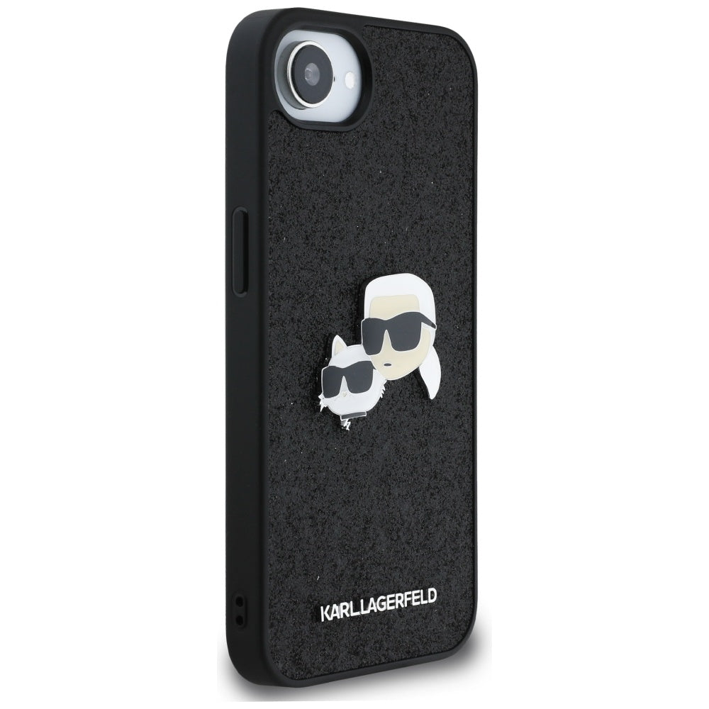 Funda para Apple iPhone 17e / 16e, Karl Lagerfeld, Glitter Fixed Karl & Choupette's Heads, Negra