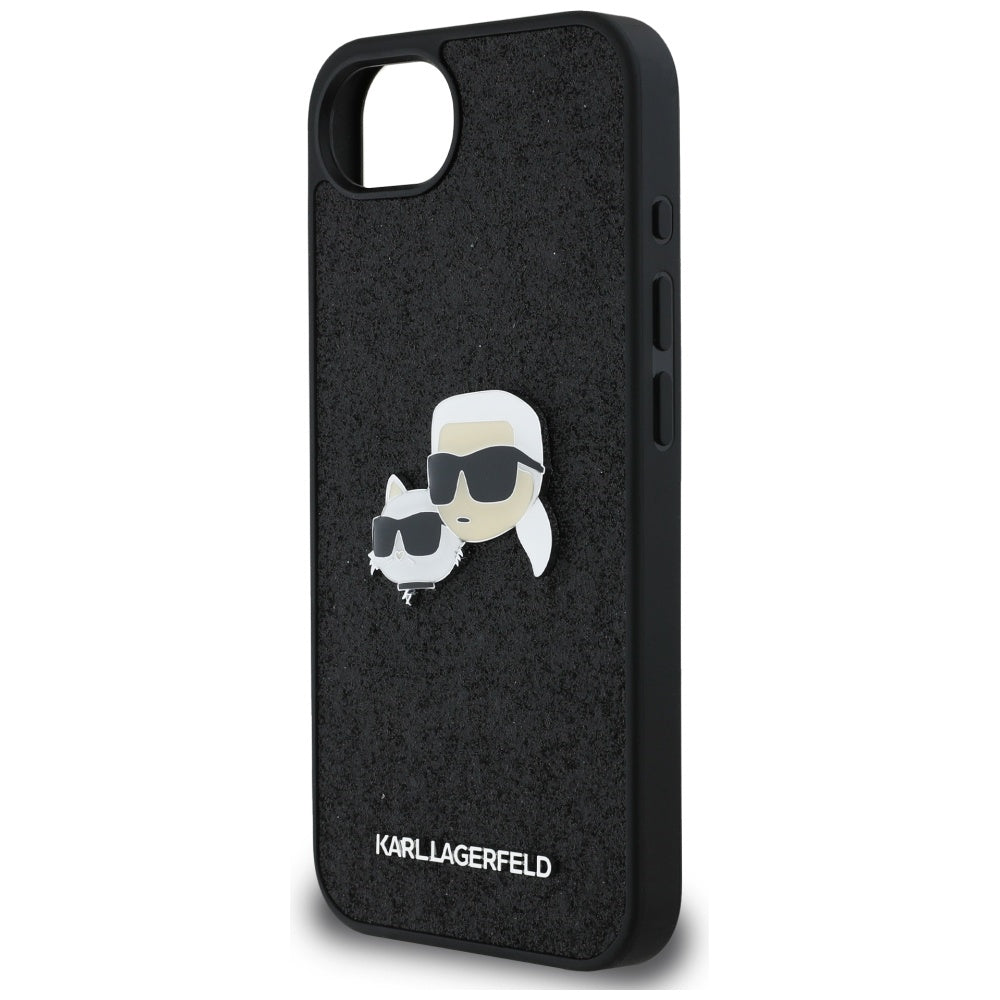 Funda para Apple iPhone 17e / 16e, Karl Lagerfeld, Glitter Fixed Karl & Choupette's Heads, Negra