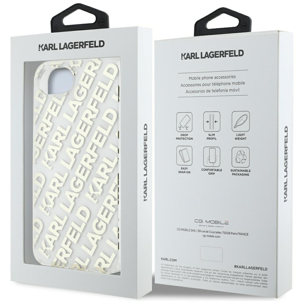Funda para Apple iPhone 17e / 16e, Karl Lagerfeld, IML Luxury Gold Fullover Logo, Dorada