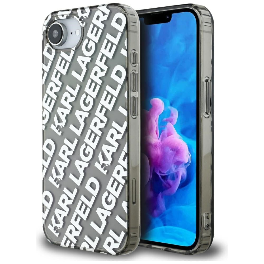 Funda para Apple iPhone 17e / 16e, Karl Lagerfeld, IML Luxury Silver Fullover Logo, Plateada