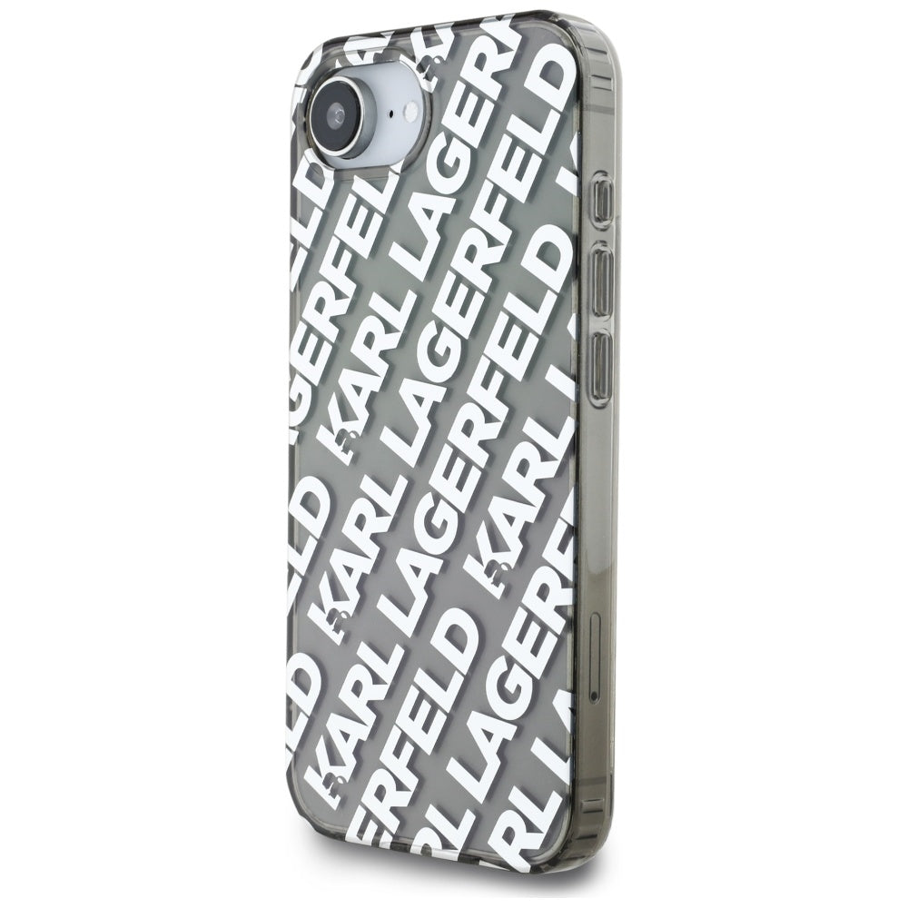 Funda para Apple iPhone 17e / 16e, Karl Lagerfeld, IML Luxury Silver Fullover Logo, Plateada