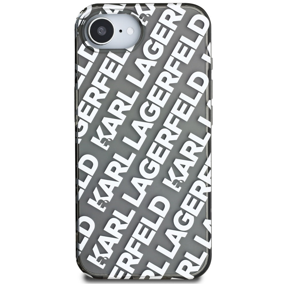 Funda para Apple iPhone 17e / 16e, Karl Lagerfeld, IML Luxury Silver Fullover Logo, Plateada