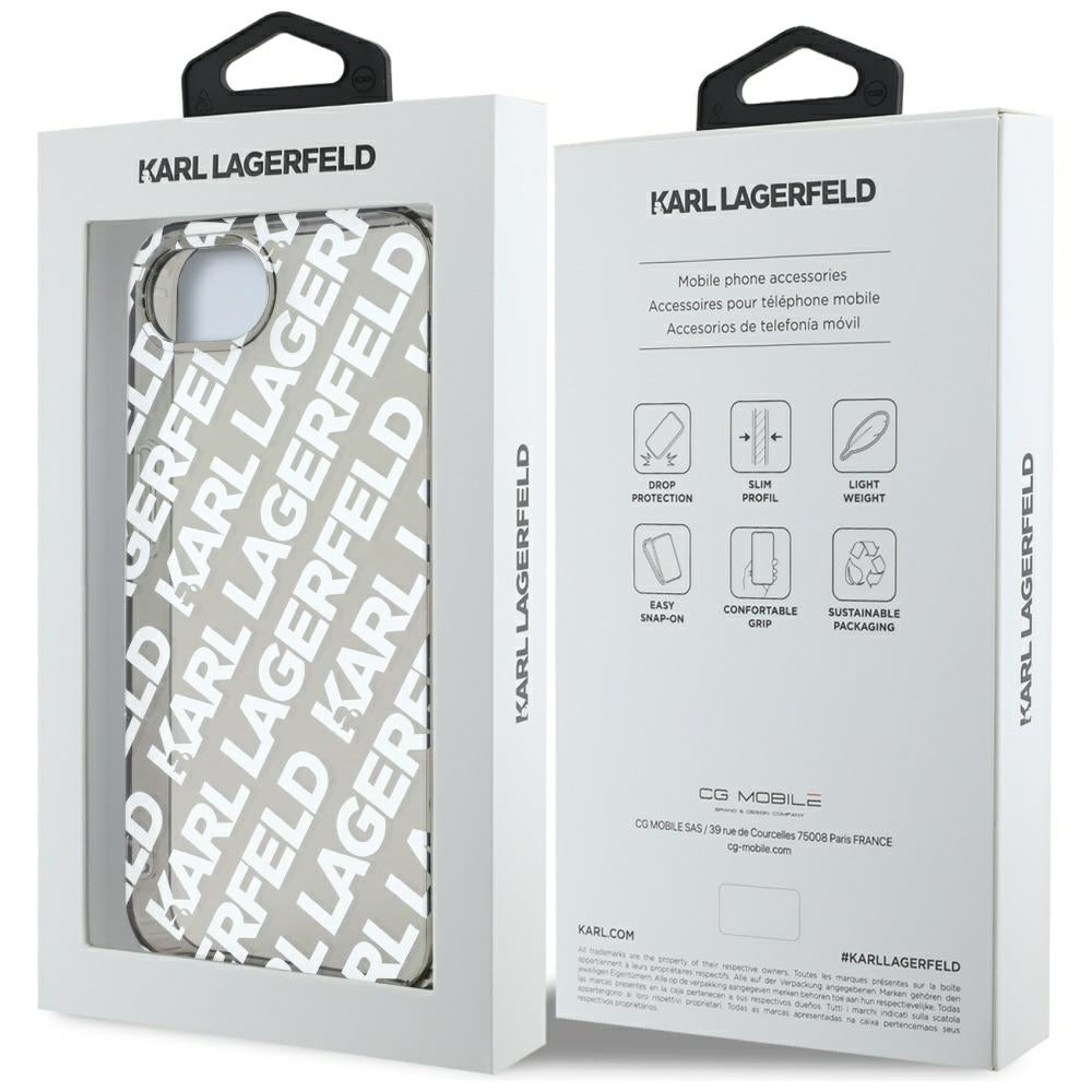 Funda para Apple iPhone 17e / 16e, Karl Lagerfeld, IML Luxury Silver Fullover Logo, Plateada
